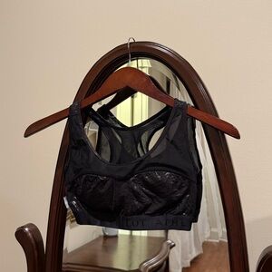 PILOT Mesh Black Shimmer Leopard Print Logo Sports Bra